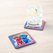 Kleurrijke Puppy Pair Art Bier Onderzetter (Rechterzijde)