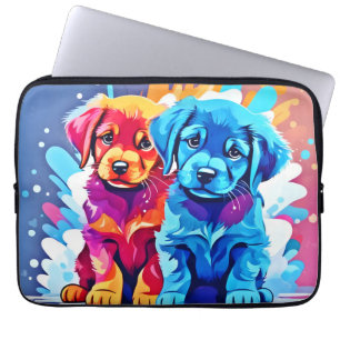 Kleurrijke Puppy Pair Art Laptop Sleeve