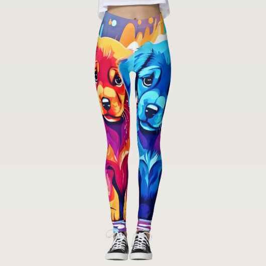 Kleurrijke Puppy Pair Art Leggings (Voorkant)