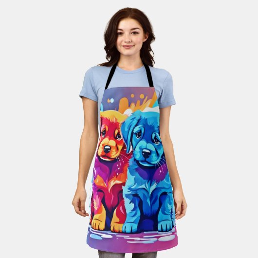 Kleurrijke Puppy Pair Art Schort (Gedragen)