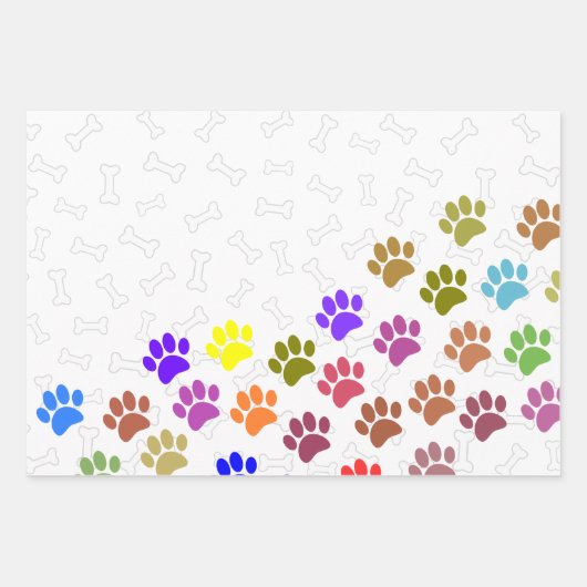 Kleurrijke Puppy Paw Prints en Botten Aangepaste t Inpakpapier Vel (Voorkant 3)