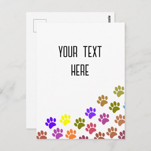 Kleurrijke Puppy Paw Prints met aangepaste tekst Briefkaart (Voorkant / Achterkant)