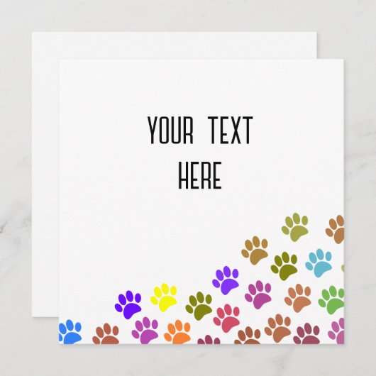 Kleurrijke Puppy Paw Prints met aangepaste tekst Kaart (Voorkant / Achterkant)