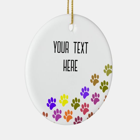 Kleurrijke Puppy Paw Prints met aangepaste tekst Keramisch Ornament (Rechts)
