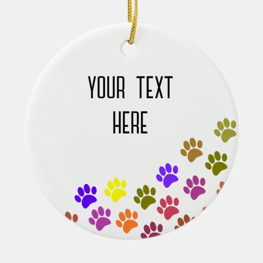 Kleurrijke Puppy Paw Prints met aangepaste tekst Keramisch Ornament (Voorkant)
