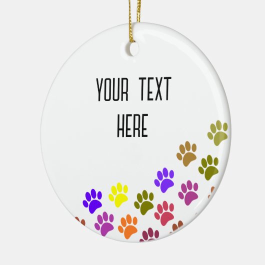 Kleurrijke Puppy Paw Prints met aangepaste tekst Keramisch Ornament (Links)