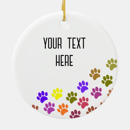 Kleurrijke Puppy Paw Prints met aangepaste tekst Keramisch Ornament (Achterkant)