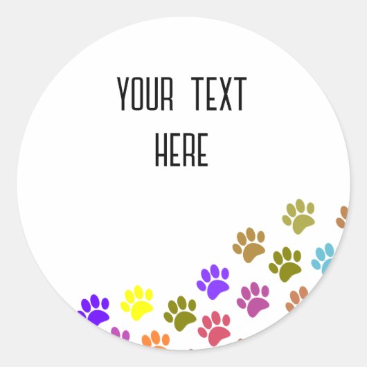 Kleurrijke Puppy Paw Prints met aangepaste tekst Ronde Sticker (Voorkant)