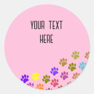 Kleurrijke Puppy Paw Prints met aangepaste tekst Ronde Sticker