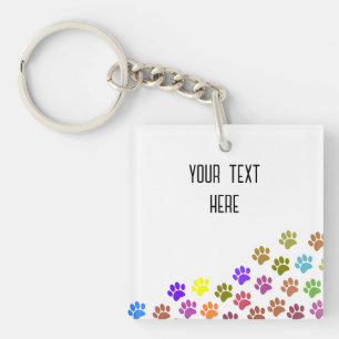 Kleurrijke Puppy Paw Prints met aangepaste tekst Sleutelhanger