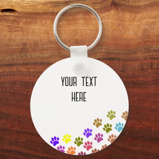 Kleurrijke Puppy Paw Prints met aangepaste tekst Sleutelhanger (Achterkant)