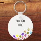 Kleurrijke Puppy Paw Prints met aangepaste tekst Sleutelhanger (Voorkant)
