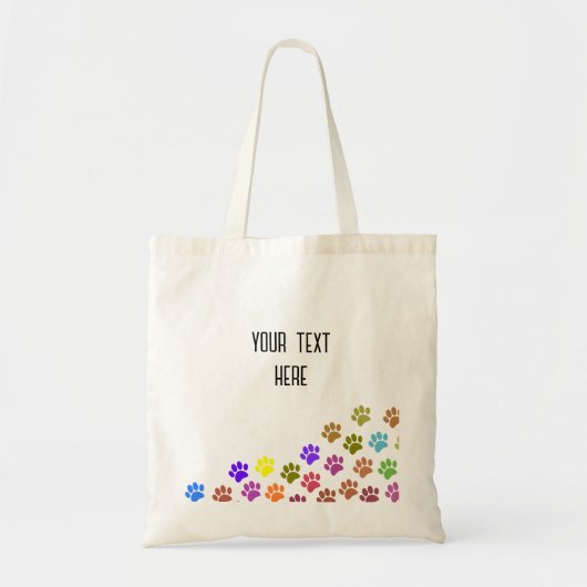 Kleurrijke Puppy Paw Prints met aangepaste tekst Tote Bag (Voorkant)