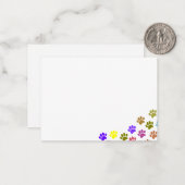 Kleurrijke Puppy Paw Prints Notitiekaartje (Voorkant / Achterkant in situ)