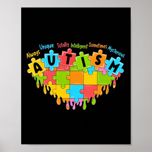 Kleurrijke Puzzel Hart Liefde Retro Autisme Bewust Poster (Voorkant)