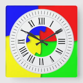 Kleurrijke puzzel stukjes Romeinse uren, minuten Vierkante Klok