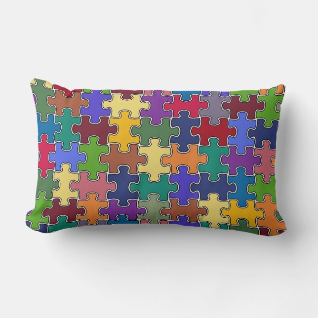 Kleurrijke puzzelstukjes kussen (Voorkant)