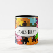 kleurrijke puzzelstukjes tweekleurige koffiemok (Center)