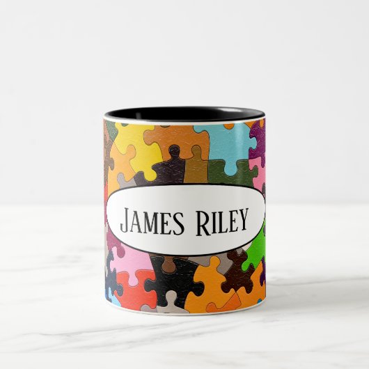 kleurrijke puzzelstukjes tweekleurige koffiemok (Center)