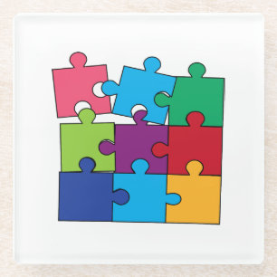 Kleurrijke puzzelstukken glazen onderzetter