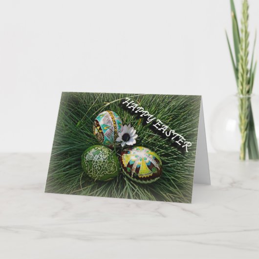 Kleurrijke Pysanky Feestdagen Kaart (Voorkant)