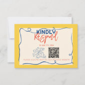 Kleurrijke QR-code handgeschreven eigenzinnige Sch RSVP Kaartje (Voorkant)
