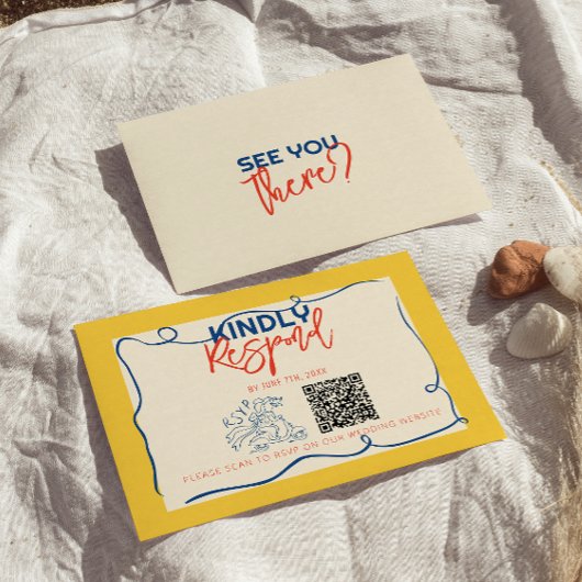 Kleurrijke QR-code handgeschreven eigenzinnige Sch RSVP Kaartje