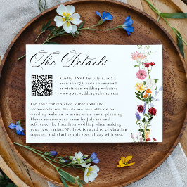 Kleurrijke QR-code trouwdetails met wilde bloemen Informatiekaartje