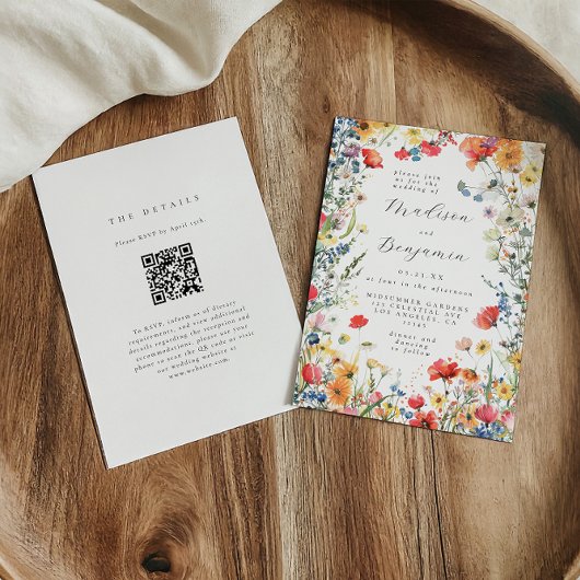 Kleurrijke QR-code wilde bloem-huwelijk Kaart