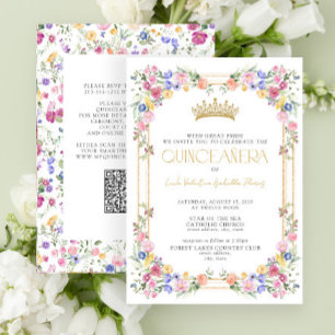 Kleurrijke QR Wildflower Floral Garden Quinceañera Kaart