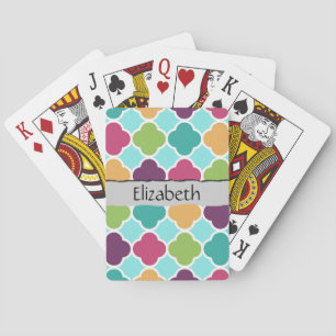 Kleurrijke Quatrefoil, Latticework, Jouw naam Pokerkaarten