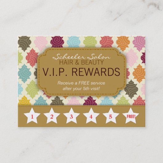 Kleurrijke Quatrefoil - Salon Loyalty Rewards Kaar (Voorkant)