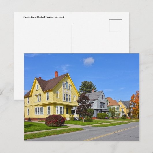 Kleurrijke Queen Anne Revival Huizen, Vermont Briefkaart (Voorkant / Achterkant)