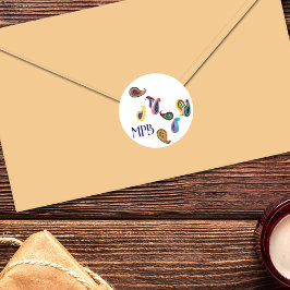 Kleurrijke Quilled Paisleys & Initialen Ronde Sticker