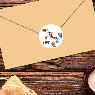 Kleurrijke Quilled Paisleys & Initialen Ronde Sticker