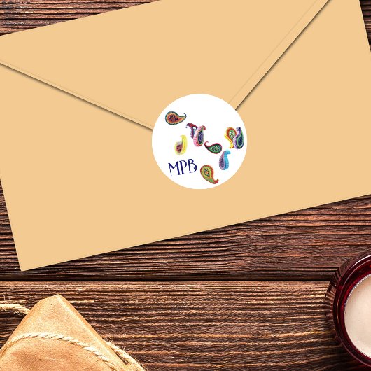 Kleurrijke Quilled Paisleys & Initialen Ronde Sticker