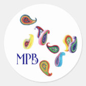 Kleurrijke Quilled Paisleys & Initialen Ronde Sticker (Voorkant)
