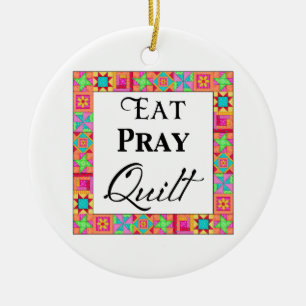 Kleurrijke quilt blokkeert rand art eet Pray Quilt Keramisch Ornament