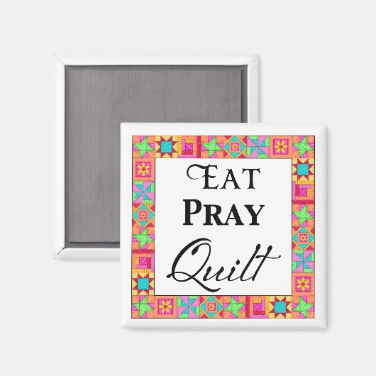 Kleurrijke quilt blokkeert rand art eet Pray Quilt Magneet (Voorkant / Achterkant)