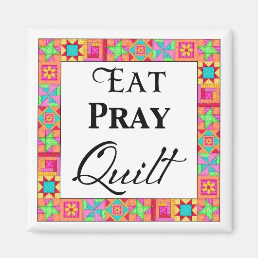 Kleurrijke quilt blokkeert rand art eet Pray Quilt Magneet (Voorkant)