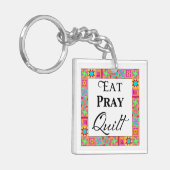 Kleurrijke quilt blokkeert rand art eet Pray Quilt Sleutelhanger (Voorkant Links)