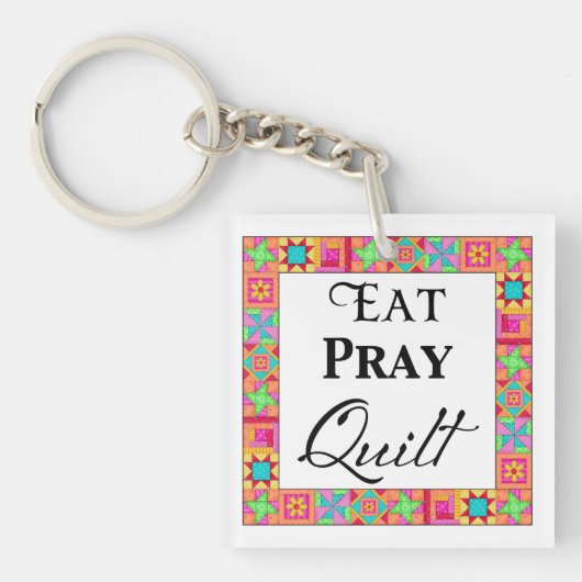 Kleurrijke quilt blokkeert rand art eet Pray Quilt Sleutelhanger (Voorkant)