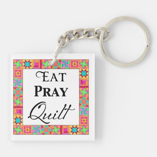 Kleurrijke quilt blokkeert rand art eet Pray Quilt Sleutelhanger (Achterkant)