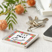 Kleurrijke quilt blokkeert rand art eet Pray Quilt Sleutelhanger (Zijkant)