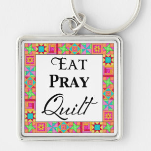 Kleurrijke quilt blokkeert rand art eet Pray Quilt Sleutelhanger