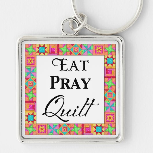 Kleurrijke quilt blokkeert rand art eet Pray Quilt Sleutelhanger (Voorkant)