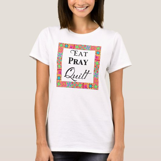 Kleurrijke quilt blokkeert rand art eet Pray Quilt T-shirt (Voorkant)