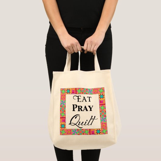 Kleurrijke quilt blokkeert rand art eet Pray Quilt Tote Bag (Voorkant (product))