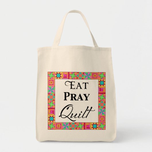 Kleurrijke quilt blokkeert rand art eet Pray Quilt Tote Bag (Voorkant)