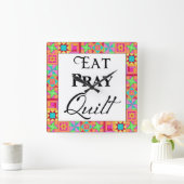 Kleurrijke quilt blokkeert rand art eet Pray Quilt Vierkante Klok (Huis)